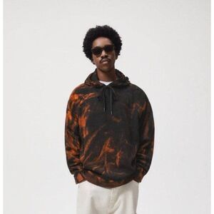 Zara Mens Hoodie Sweatshirt hooded M Black Tie Dye Cotton 0840/422 NWT